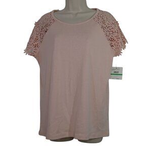 Rafaella Studio Pink Lace Short Sleeve Knit Top Shirt Women Size L Casual NEW